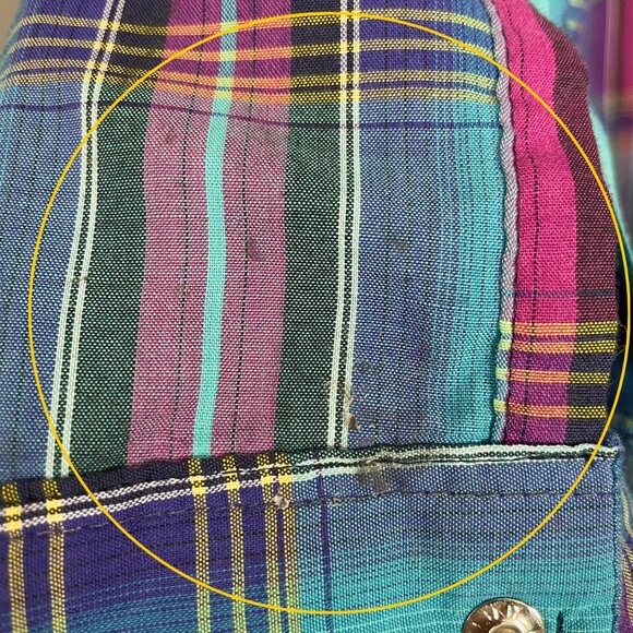 Vintage 90s Wranglers Shirt Men Sz 16-33 X-Long Tails Colorful Plaid Pearl Snaps - Picture 16 of 16